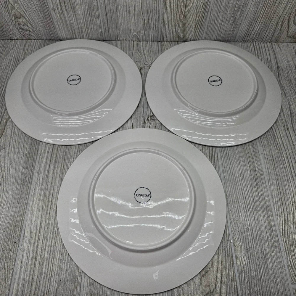 Oneida Westerly Basket White Stoneware Dinner Plates Set of 3 Textured Rim 11